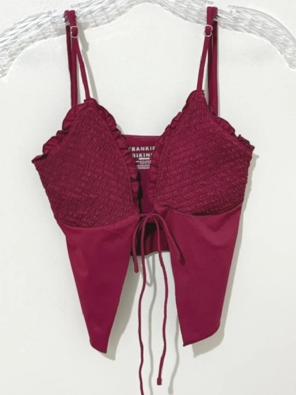 Frankies Bikinis Penelope Ruffle Tankini Bikini Top in Bordeaux Size M